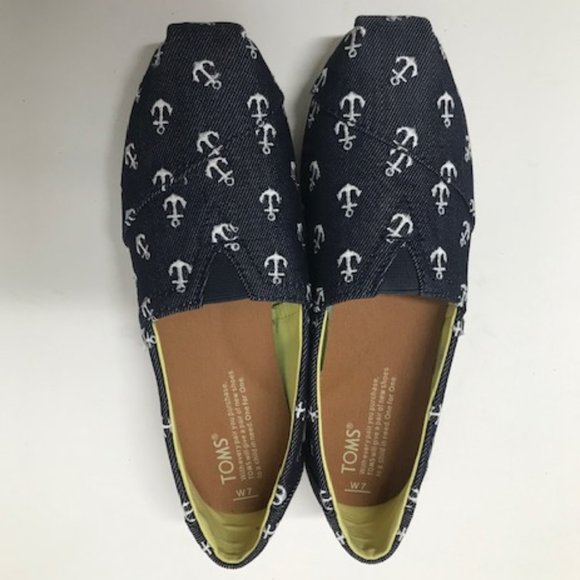 TOMS Navy Blue & White Anchor Embroidered Alpargata Slip-ons - Picture 7 of 16
